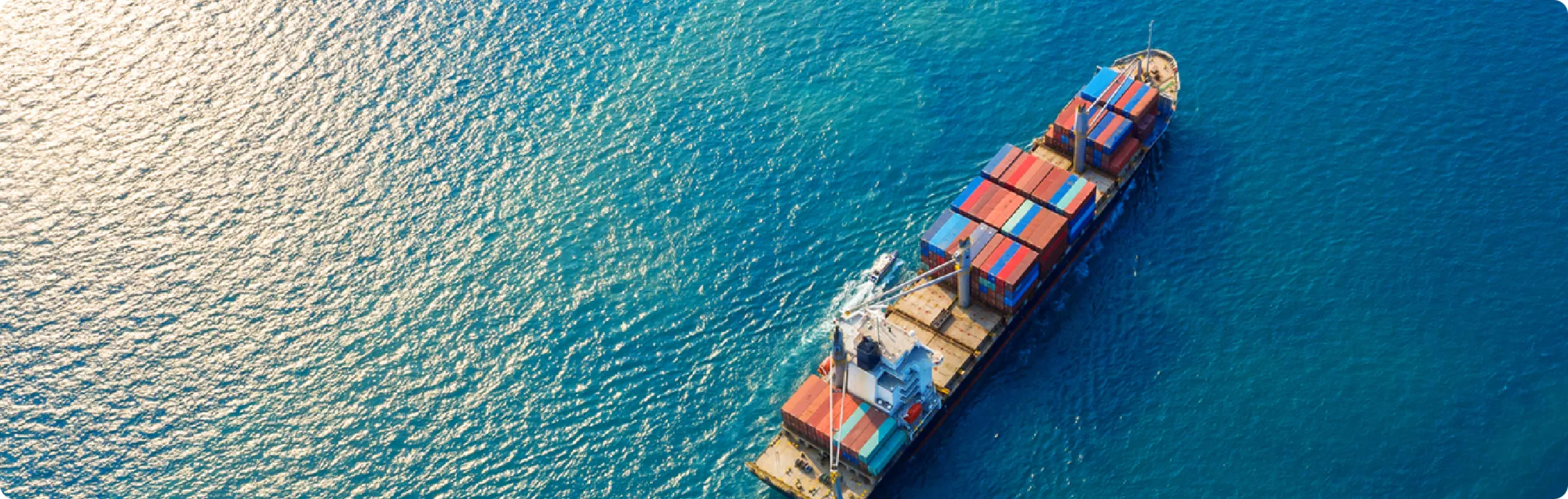 コンテナ船が海上を航行している様子。
