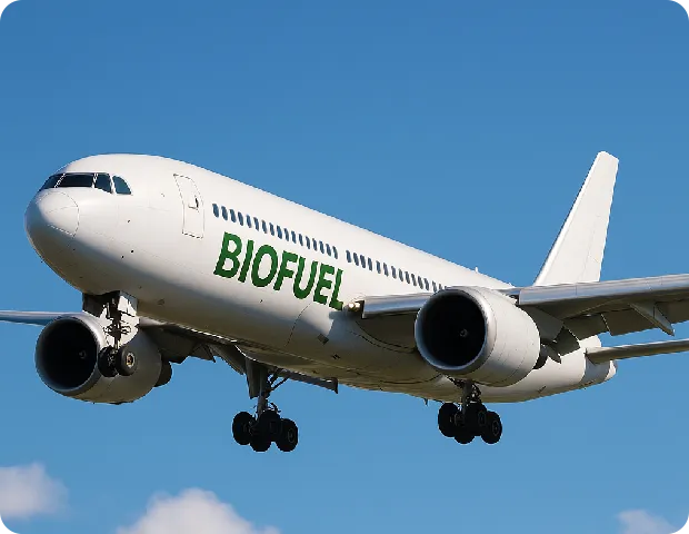 飛行中の「BIOFUEL」ロゴのある飛行機