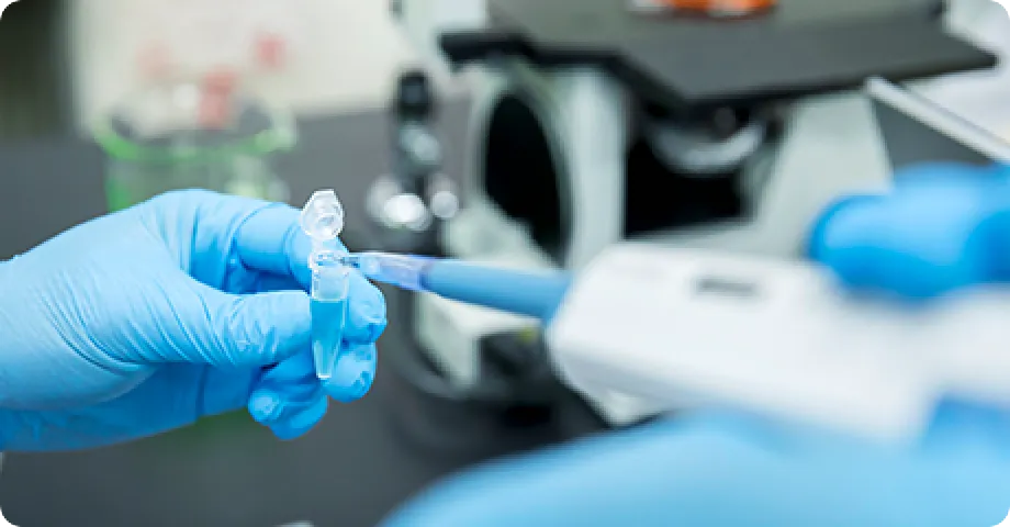 実験室でのピペット操作。